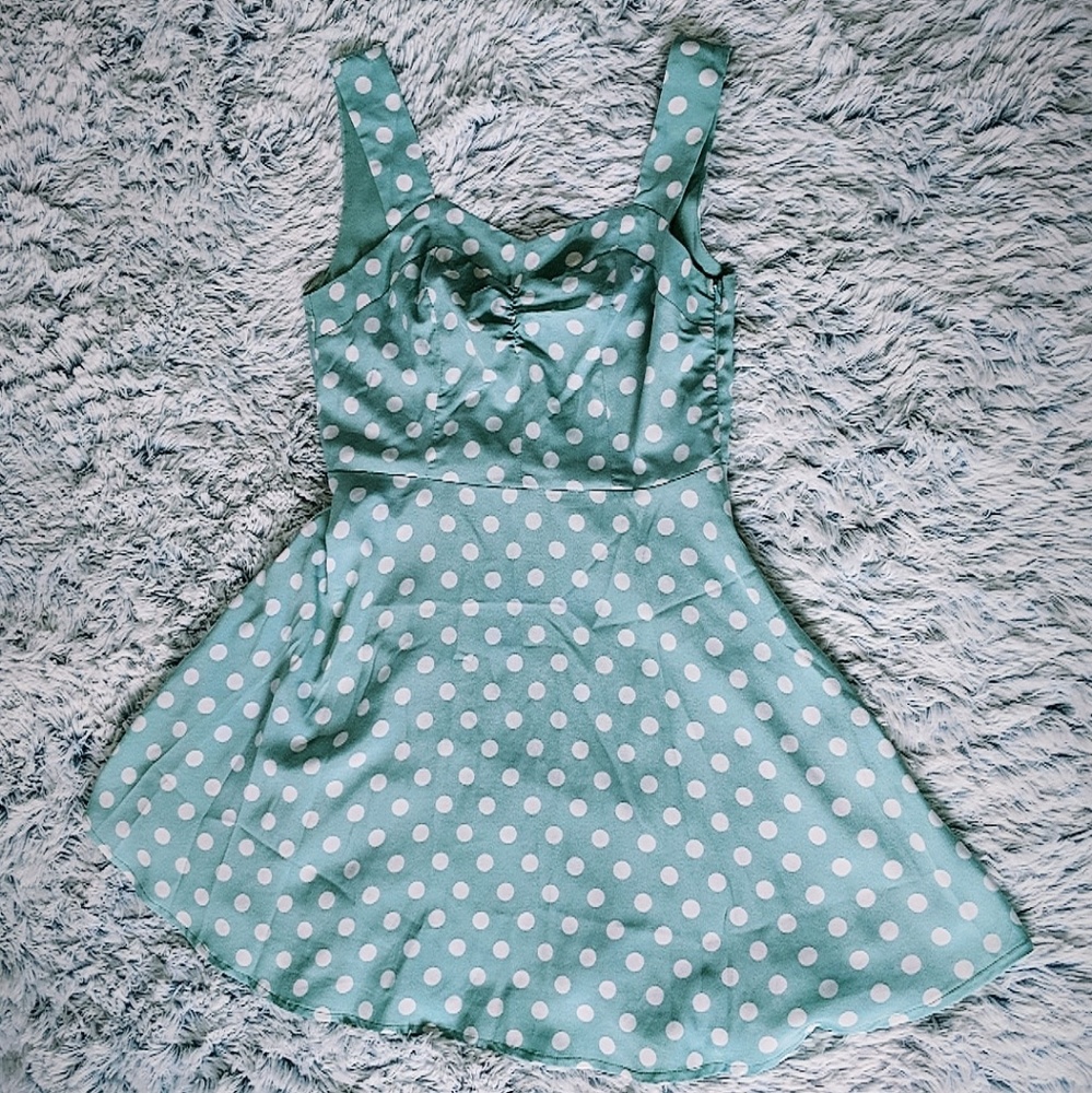 Mint and white polka dot dress
